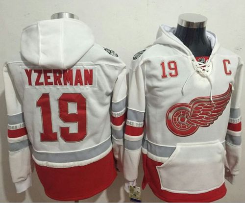 Red Wings #19 Steve Yzerman White Name & Number Pullover NHL Hoodie